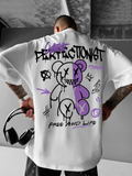 Baskılı Oversize Bisiklet Yaka T-shirt - Beyaz (158949)