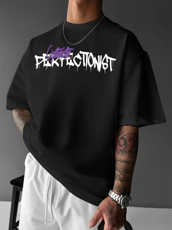 Baskılı Oversize Bisiklet Yaka T-shirt - Siyah (158950)