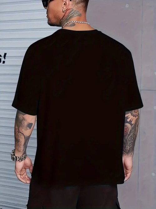 Baskılı Oversize Bisiklet Yaka T-shirt - Siyah (158963)