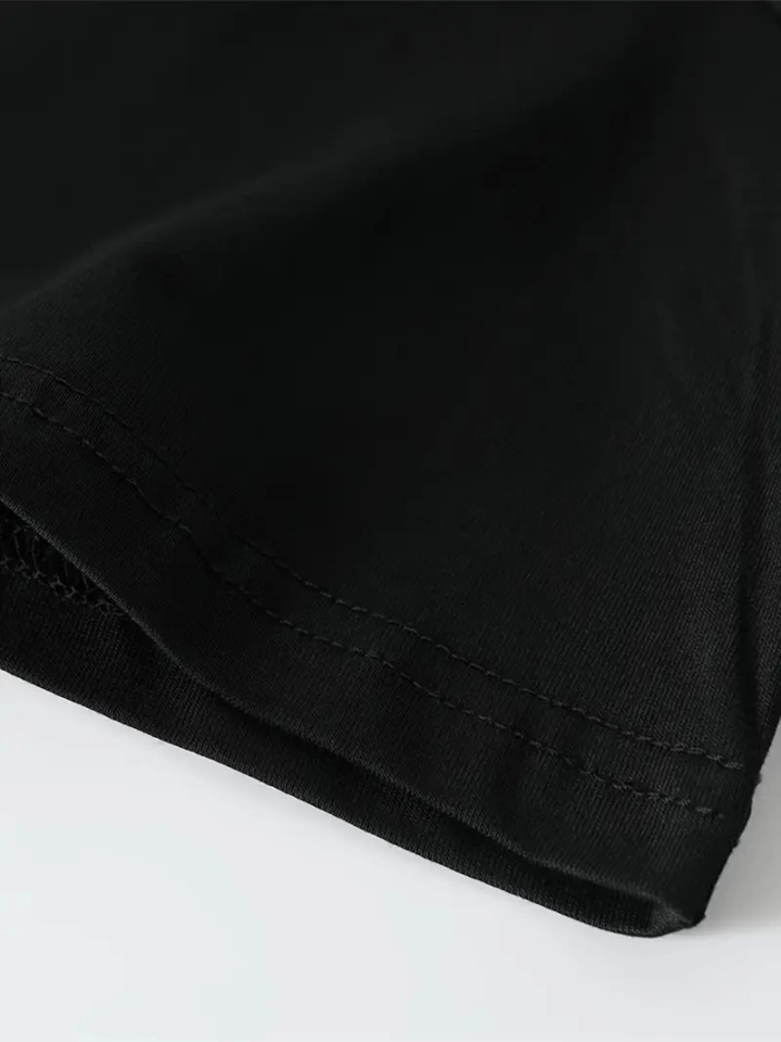 Baskılı Oversize Bisiklet Yaka T-shirt - Siyah (158971)