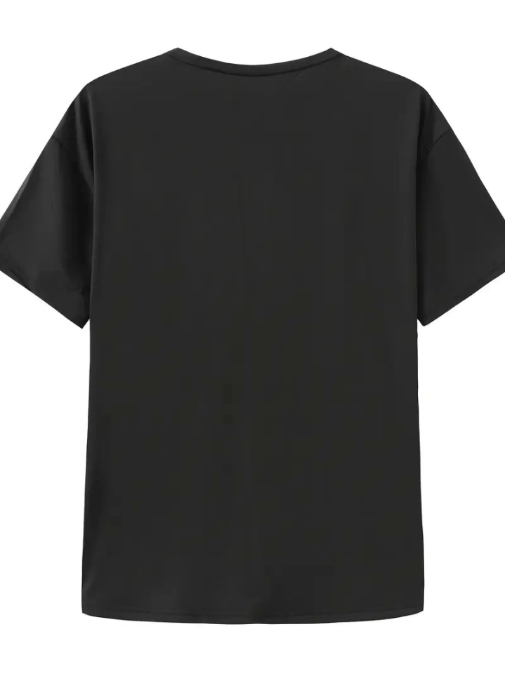 Baskılı Oversize Bisiklet Yaka T-shirt - Siyah (158984)