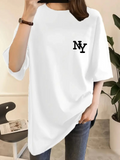 Baskılı Oversize Bisiklet Yaka T-shirt - Beyaz (158989)