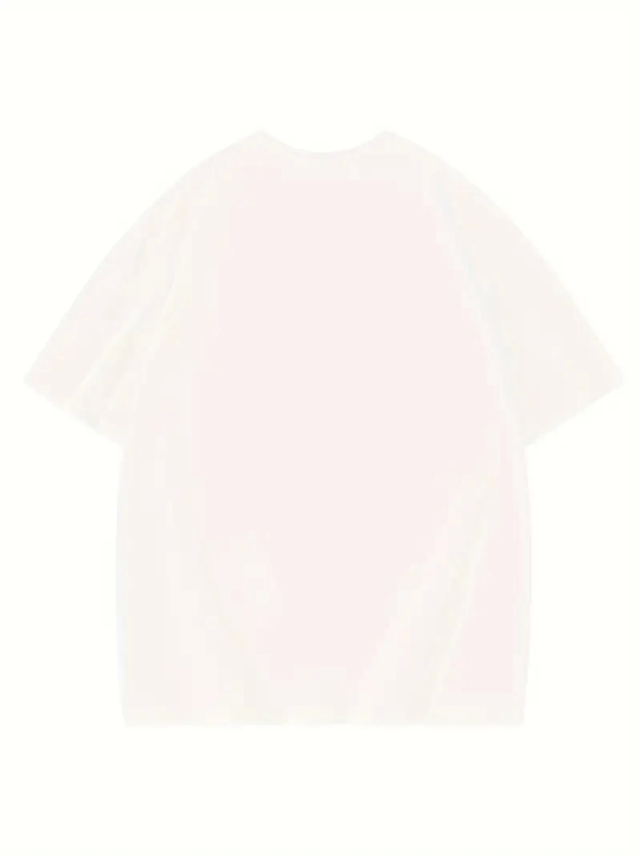 Baskılı Oversize Bisiklet Yaka T-shirt - Beyaz (158989)