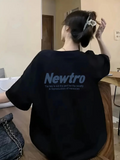 Baskılı Oversize Bisiklet Yaka T-shirt - Siyah (159020)