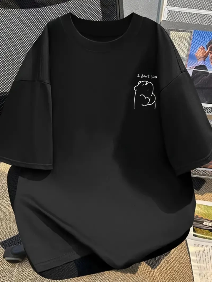 Baskılı Oversize Bisiklet Yaka T-shirt - Siyah (159021)