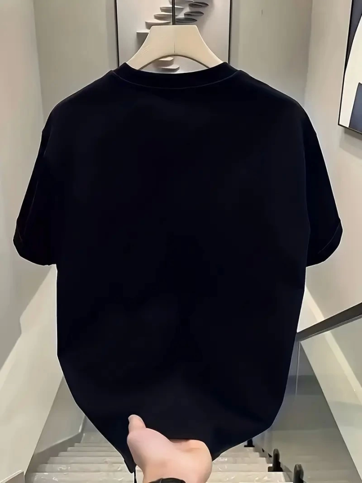 Baskılı Oversize Bisiklet Yaka T-shirt - Siyah (159024)