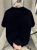 Baskılı Oversize Bisiklet Yaka T-shirt - Siyah (159024)