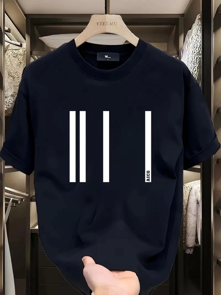 Baskılı Oversize Bisiklet Yaka T-shirt - Siyah (159025)
