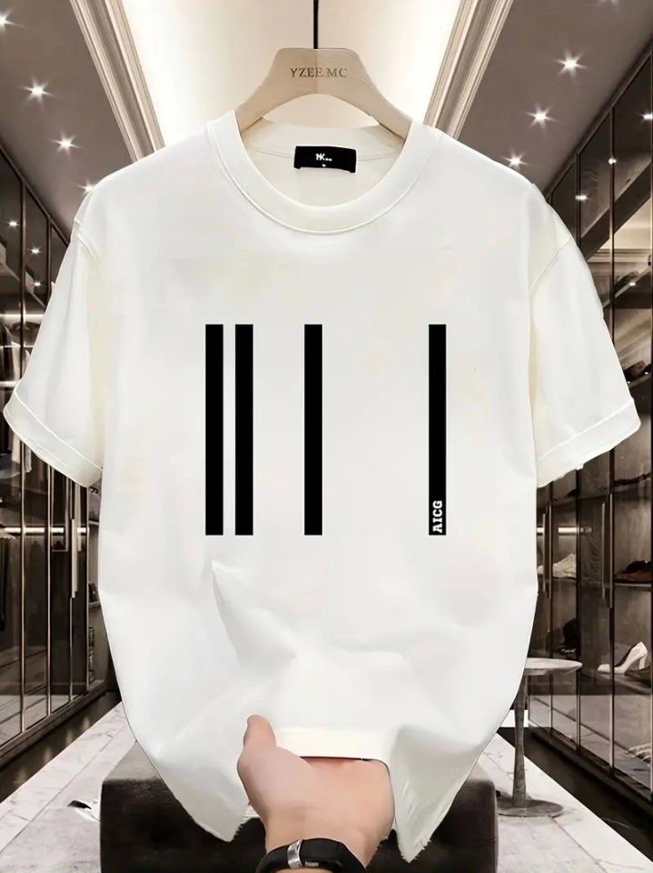 Baskılı Oversize Bisiklet Yaka T-shirt - Beyaz (159026)