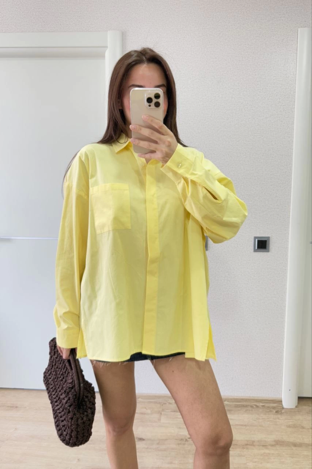 Yakalı Yandan Yırtmaçlı Gömlek - Sarı (159795)