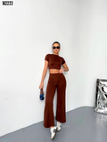 Osy modal crop pantolon takım kahve - ön