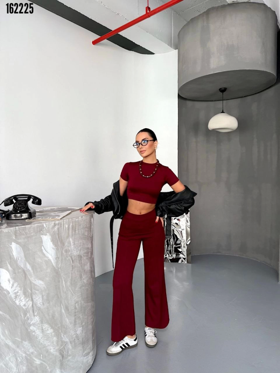 Osy modal crop pantolon takım bordo - detay