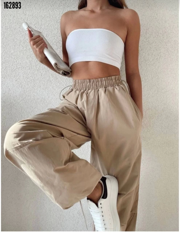 Kadın cepli paraşüt pantolon bej - detay