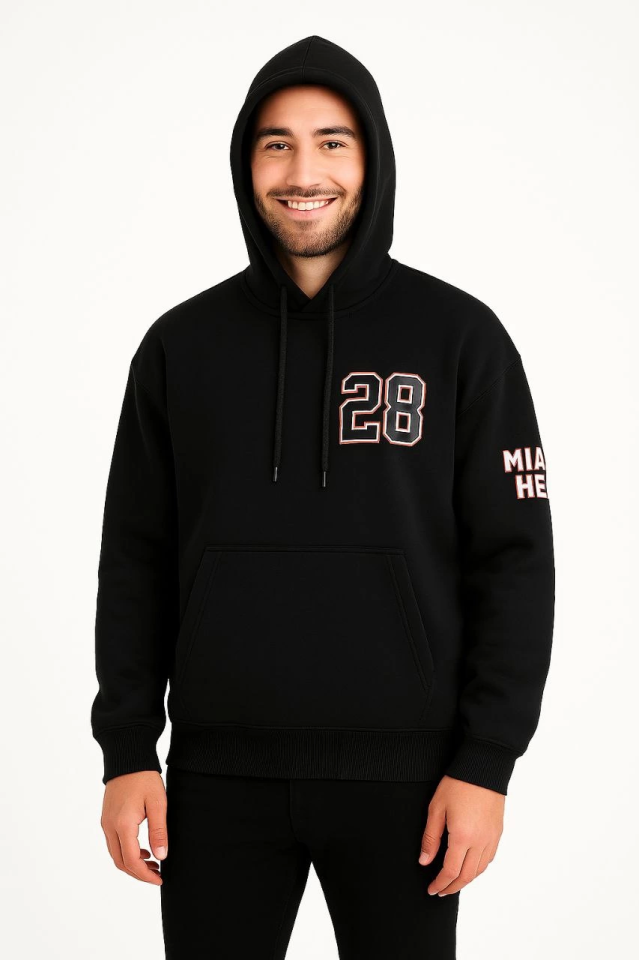 Üç İplik Kapüşonlu Ön Ve Arka Baskılı SweatShirt Hoodie - Siyah (172557)