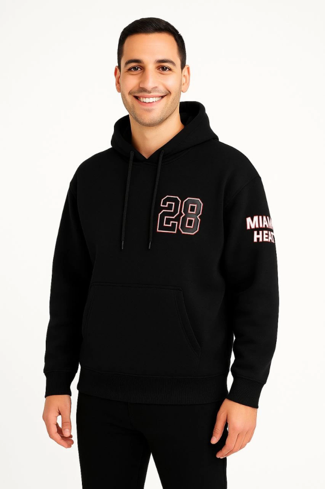 Üç İplik Kapüşonlu Ön Ve Arka Baskılı SweatShirt Hoodie - Siyah (172557)