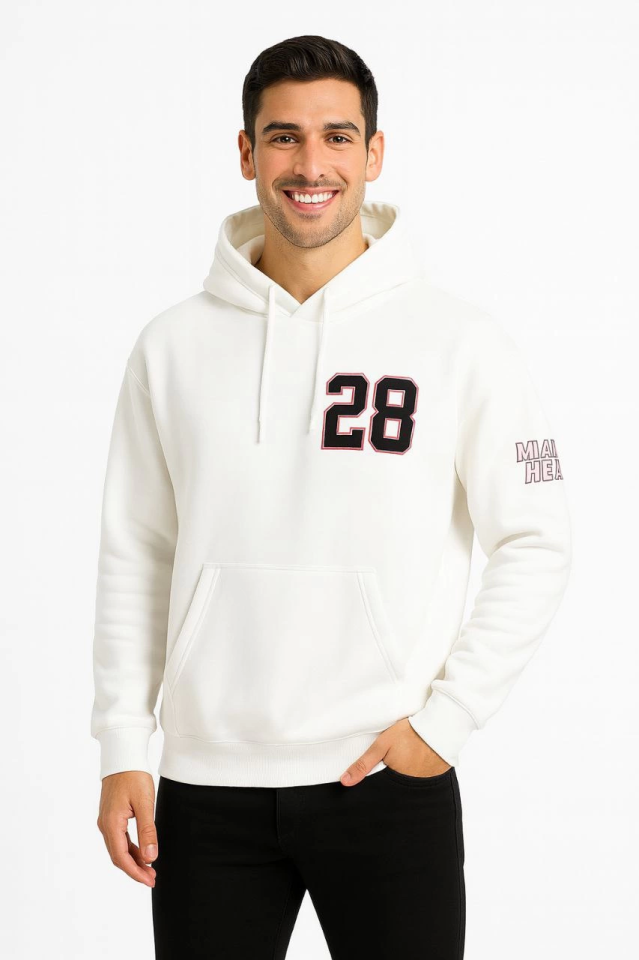 Üç İplik Kapüşonlu Ön Ve Arka Baskılı SweatShirt Hoodie - Beyaz (172558)
