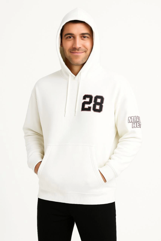 Üç İplik Kapüşonlu Ön Ve Arka Baskılı SweatShirt Hoodie - Beyaz (172558)