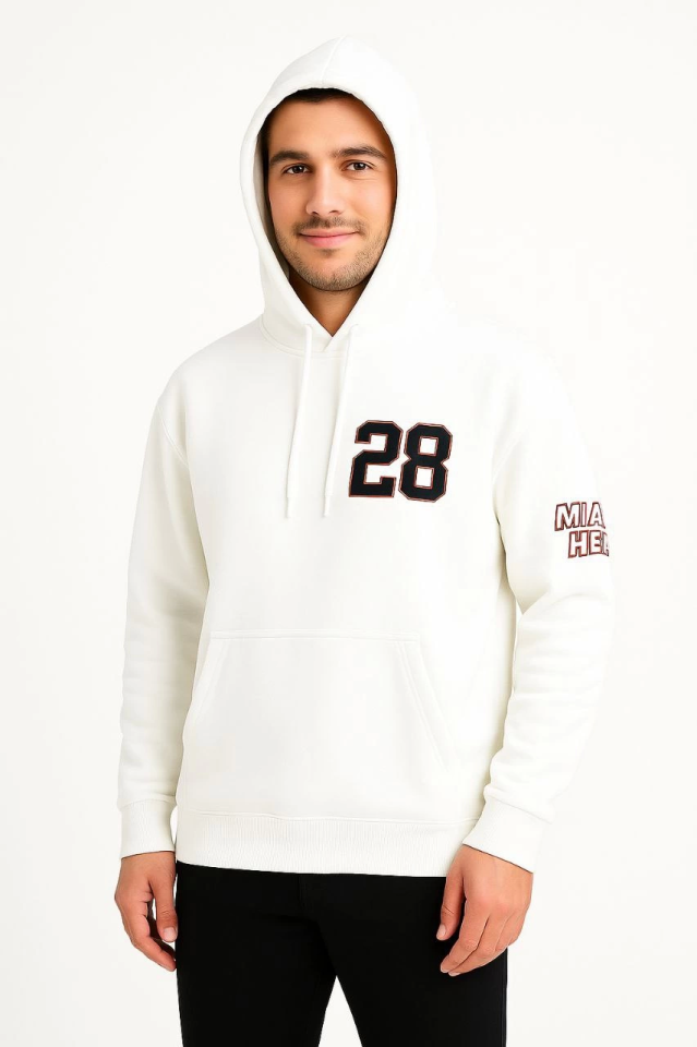 Üç İplik Kapüşonlu Ön Ve Arka Baskılı SweatShirt Hoodie - Beyaz (172558)