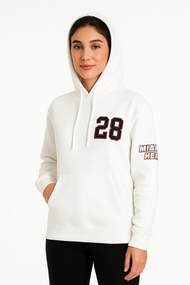 Üç İplik Kapüşonlu Ön Ve Arka Baskılı SweatShirt Hoodie - Beyaz (172559)