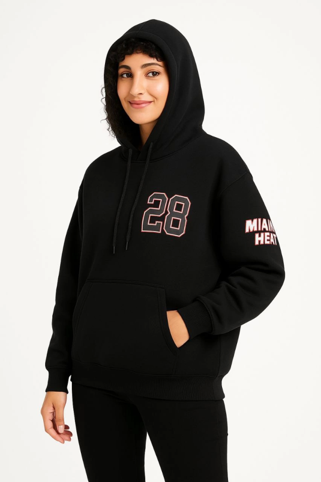 Üç İplik Kapüşonlu Ön Ve Arka Baskılı SweatShirt Hoodie - Siyah (172560)