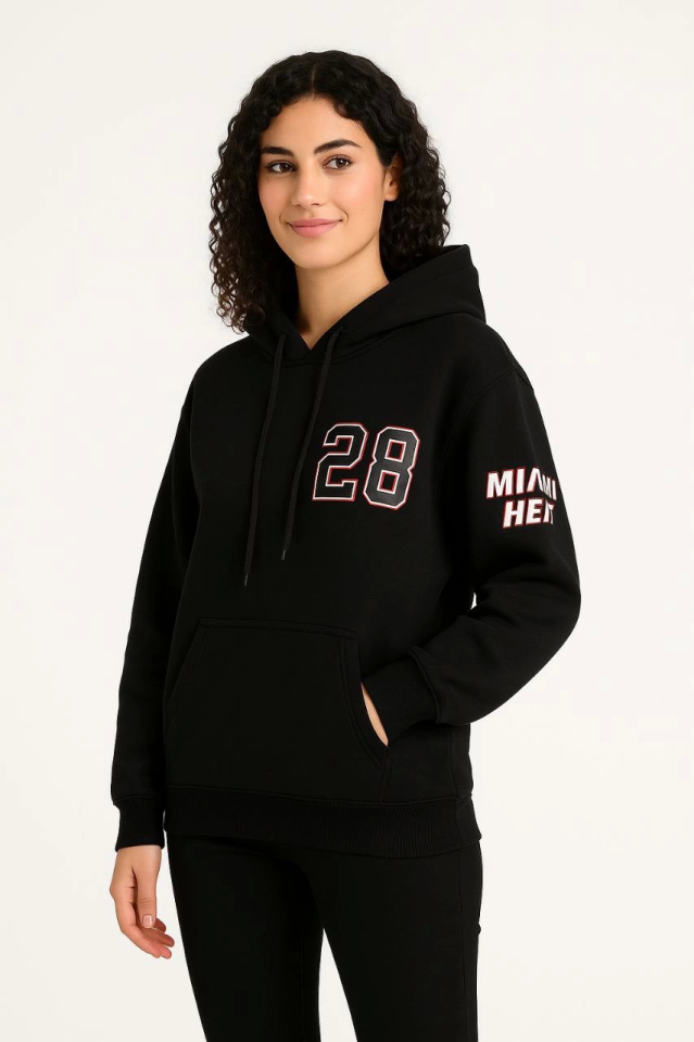 Üç İplik Kapüşonlu Ön Ve Arka Baskılı SweatShirt Hoodie - Siyah (172560)