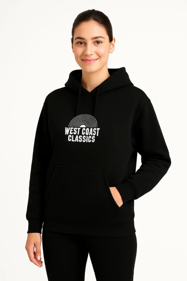 Üç İplik Kapüşonlu Ön Ve Arka Baskılı SweatShirt Hoodie - Siyah (172561)