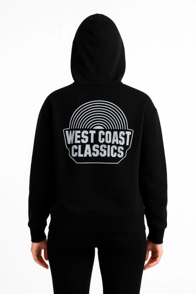 Üç İplik Kapüşonlu Ön Ve Arka Baskılı SweatShirt Hoodie - Siyah (172561)