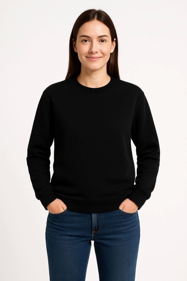 Üç İplik Düz Bisiklet Yaka SweatShirt  - Siyah (172568)