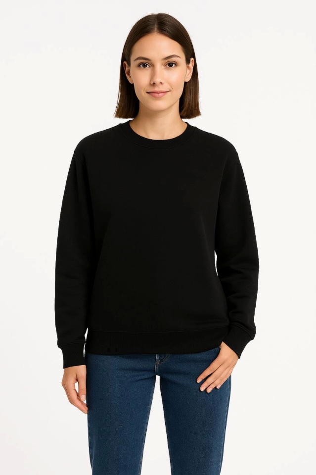 Üç İplik Düz Bisiklet Yaka SweatShirt  - Siyah (172568)