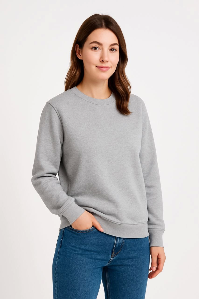 Üç İplik Düz Bisiklet Yaka SweatShirt - Gri (172569)