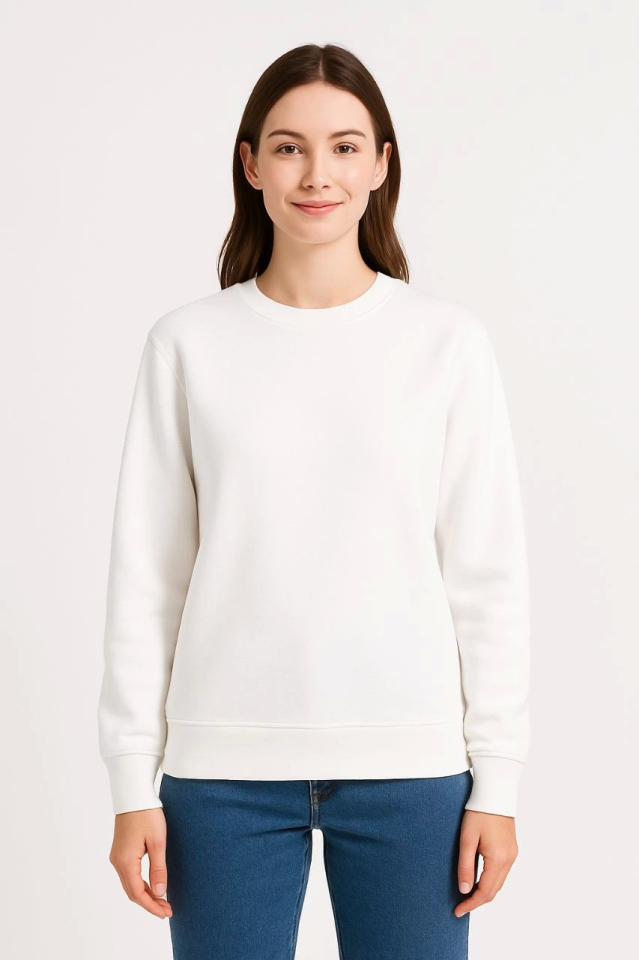 Üç İplik Düz Bisiklet Yaka SweatShirt - Beyaz (172570)