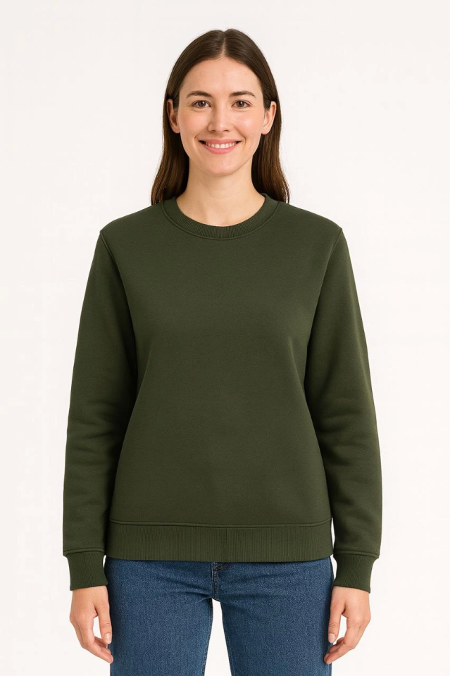 Üç İplik Düz Bisiklet Yaka SweatShirt - Haki (172571)