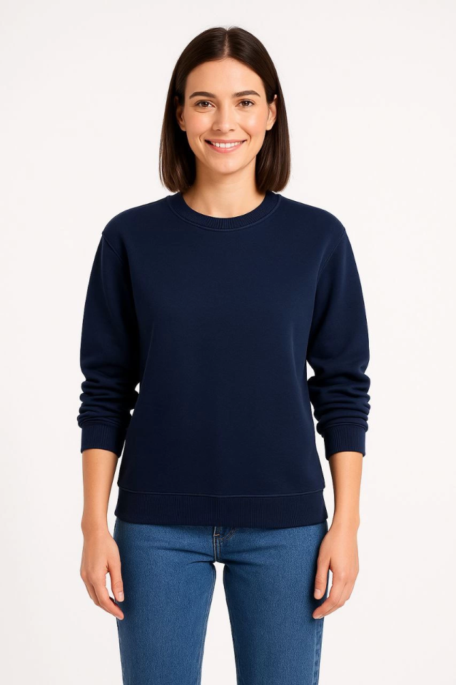 Üç İplik Düz Bisiklet Yaka SweatShirt - Lacivert (172573)