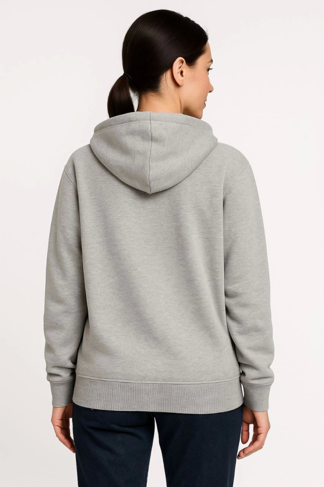 Üç İplik Kapüşonlu Tam Fermuarlı Kanguru Çepli SweatShirt Hoodie - Gri (172599)