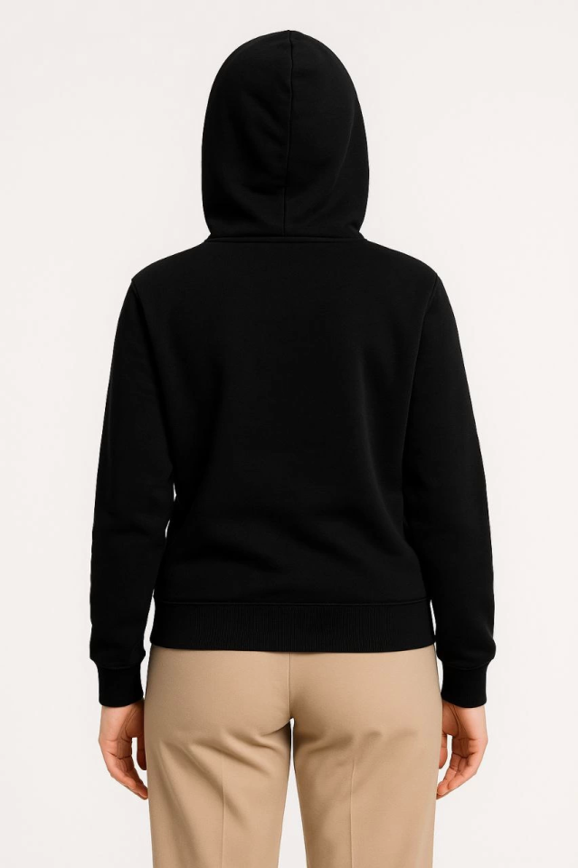 Üç İplik Kapüşonlu Tam Fermuarlı Kanguru Çepli SweatShirt Hoodie - Siyah (172600)