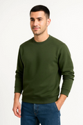 Erkek Üç İplik Düz Bisiklet Yaka SweatShirt - Haki (172665)