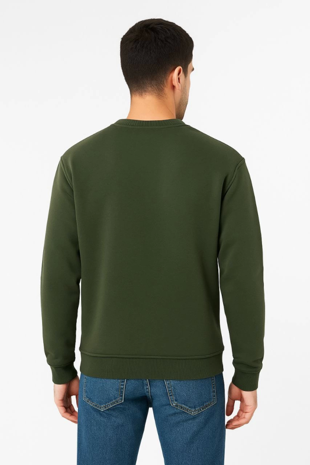Erkek Üç İplik Düz Bisiklet Yaka SweatShirt - Haki (172665)
