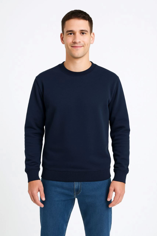Erkek Üç İplik Düz Bisiklet Yaka SweatShirt - Lacivert (172669)