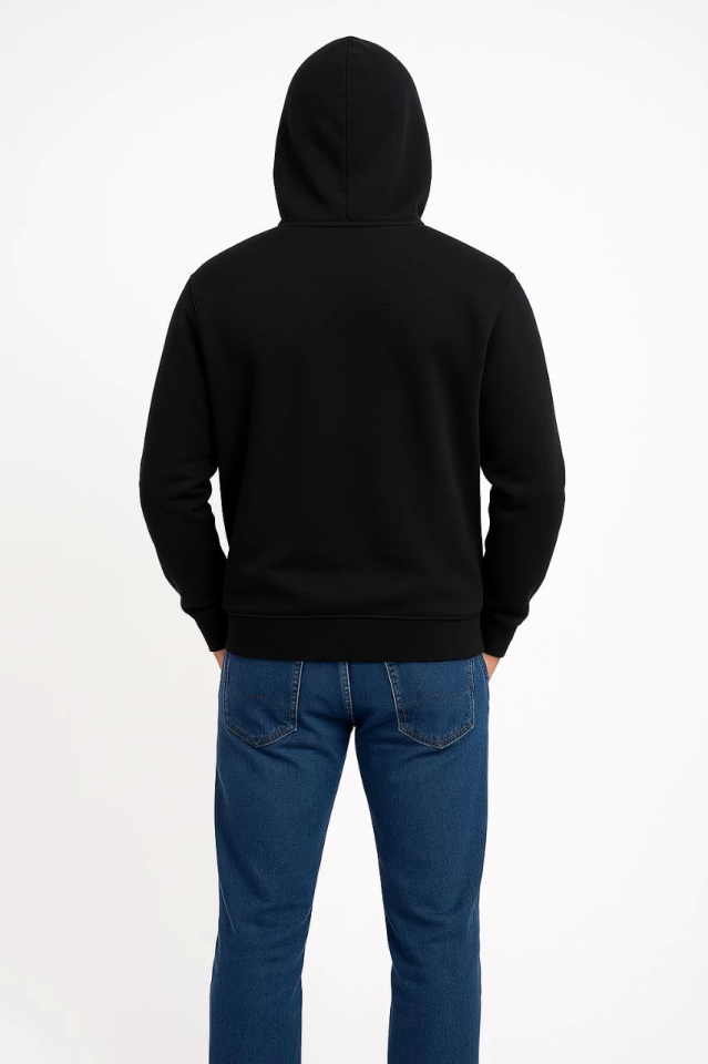Erkek Üç İplik Kapüşonlu Kanguru Cepli SweatShirt Hoodie - Siyah (172689)
