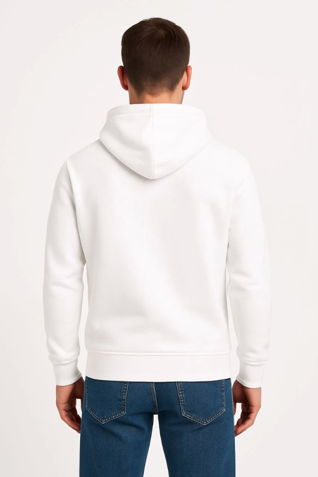 Erkek Üç İplik Kapüşonlu Kanguru Cepli SweatShirt Hoodie - Beyaz (172690)