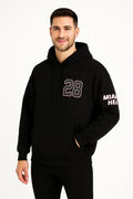 Üç İplik Kapüşonlu Ön Ve Arka Baskılı SweatShirt Hoodie - Siyah (172692)
