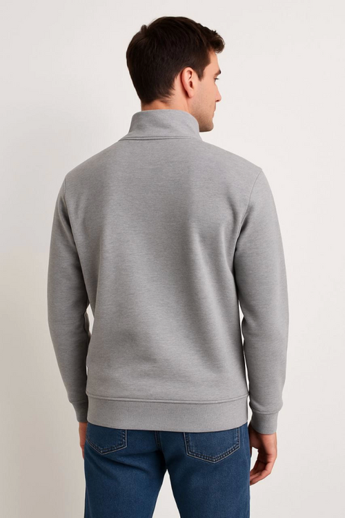 Erkek Dik Yaka Sweatshirt Dik Yaka Yarım Fermuarlı 3 İplik Şardonlu Pamuk Kumaş - Gri (173152)