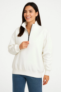 Üç İplik Dık Yaka Yarım Fermuarlı SweatShirt - Beyaz (173158)