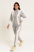Premium Parçalı Eşofman Takım - Dik Yaka Fermuarlı Sweatshirt - Gri (174399)