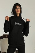Oversize Üç İplik Kapüşonlu Sweatshirt – Siyah “Other Lives” Ön Ve Arka Baskılı, Şardonlu Kışlık, Rahat Günlük Model Siiyah (174979)