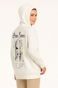 Kapşonlu Sweatshirt – Oversize Üç İplik Şardonlu Hoodie, “Other Lives” Ön - Arka Baskılı, Kanguru Cepli, Kışlık Rahat Günlük Stil - Beyaz (175368)