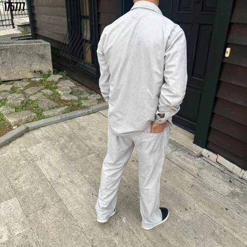 Erkek Fitilli Kadife Cepli Buggy Pantolon Oversize Rahat Kalıp Gri