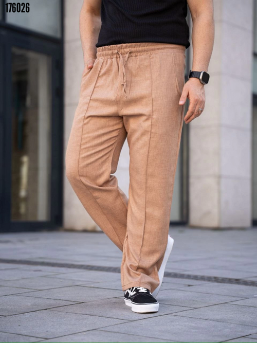 Erkek Keten Cepli Çıma Dikişli jogger Buggy Pantalon Rahat kalıp Kahverengi