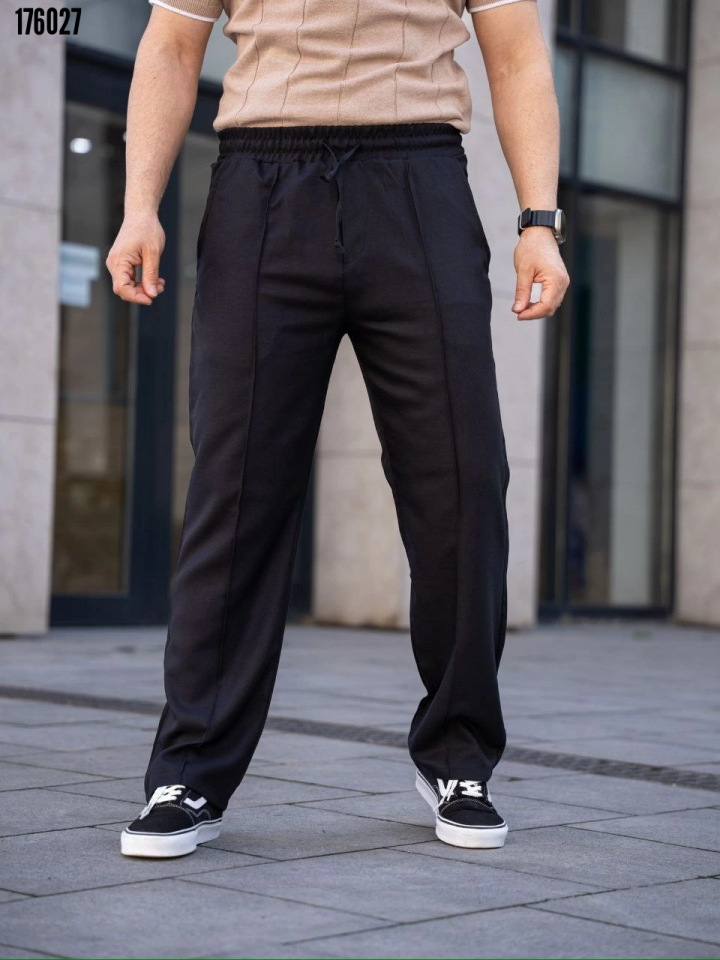 Erkek keten jogger pantolon siyah - ön