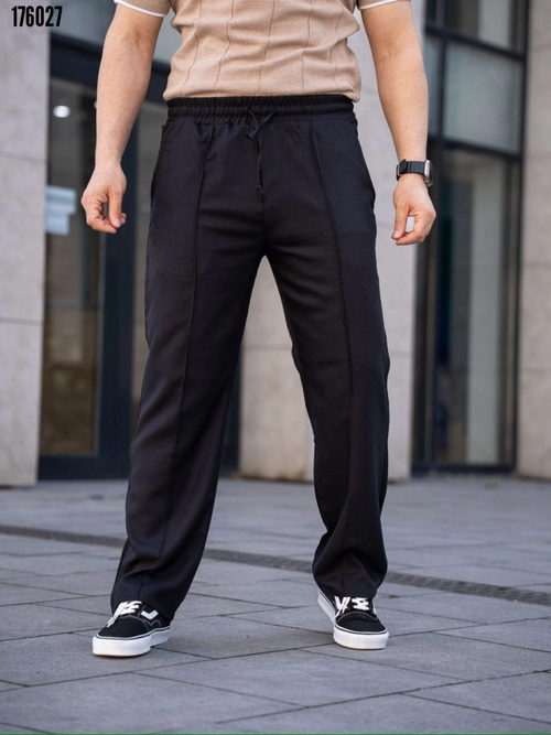 Erkek keten jogger pantolon siyah - ön